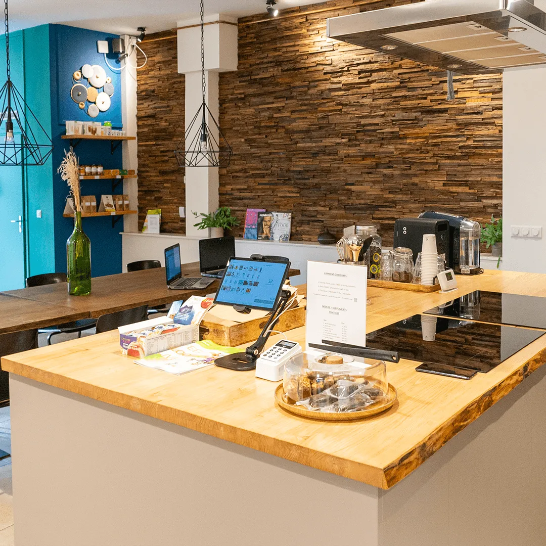 The honesty bar with coffee machine and fresh products
