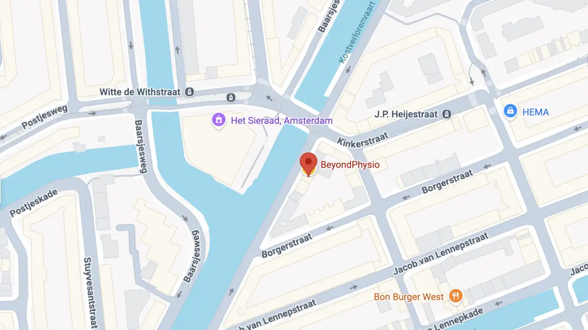 Kaart met de locatie van BeyondFit aan de Tweede Kostverlorenkade in Amsterdam West